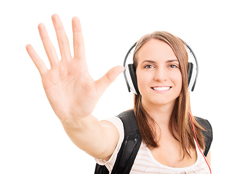 woman holding up her hand
